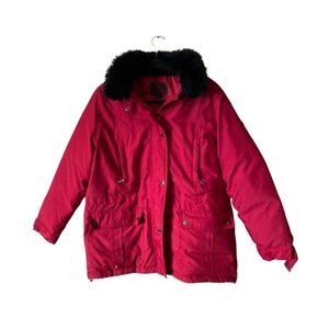 Lauren Womens Faux Fur Collar Long Sleeve Button Front Jacket Red Size P/M